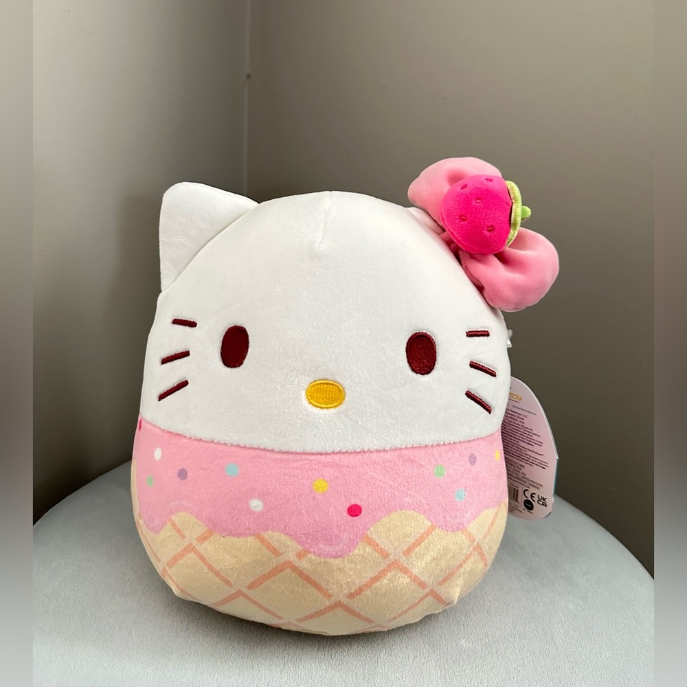 Squishmallows Sanrio Hello Kitty Strawberry Ice Cream Waffle Plush